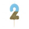 Blue Number 2 Glitter Candle