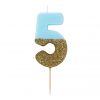 Blue Number 5 Glitter Candle