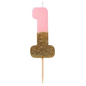 Pink Number 1 Glitter Candle