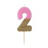 Pink Number 2 Glitter Candle