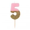 Pink Number 5 Glitter Candle