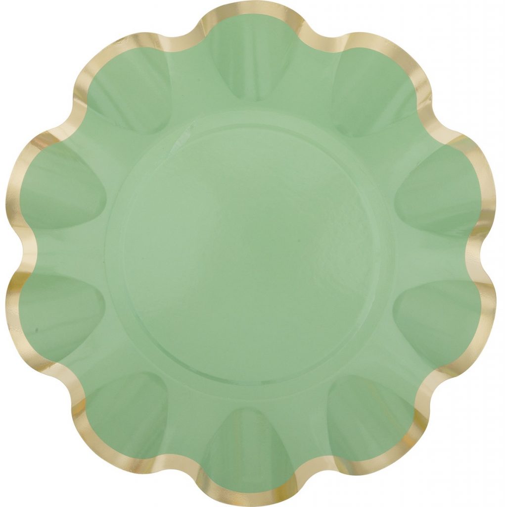 Sage & Gold Scalloped Large Paper Plates Party Splendour