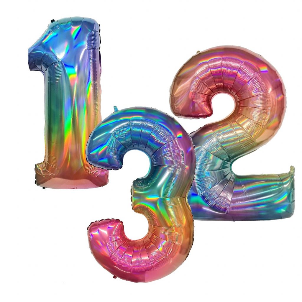 Jumbo Helium Balloon Bouquets that Wow (with Examples) - Opal Rainbow Jumbo Number Foil Balloons