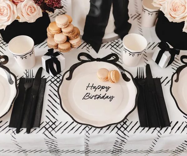 Happy Birthday Black Bow Paper Plates - Image 2