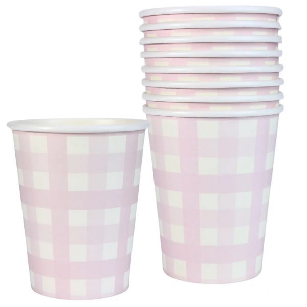 Pink Gingham Paper Cups