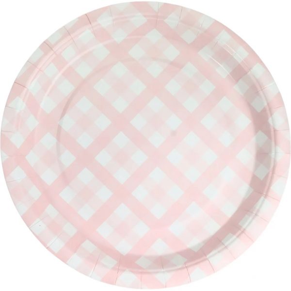 Pink Gingham Paper Plates Large