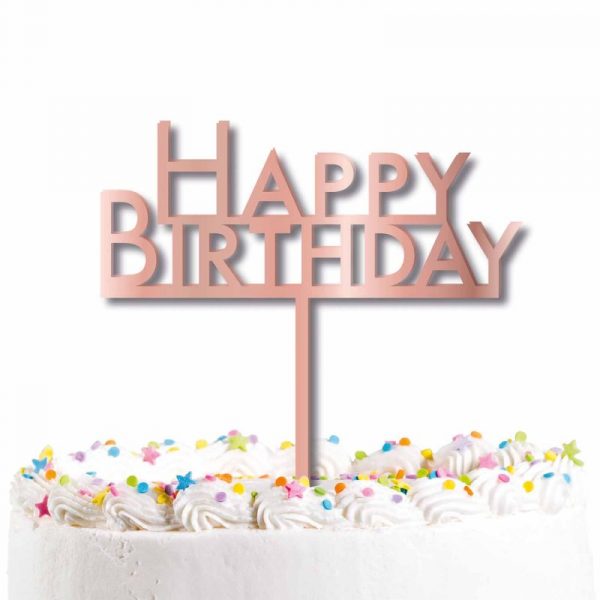 Rose Gold Happy Birthday Cake Topper