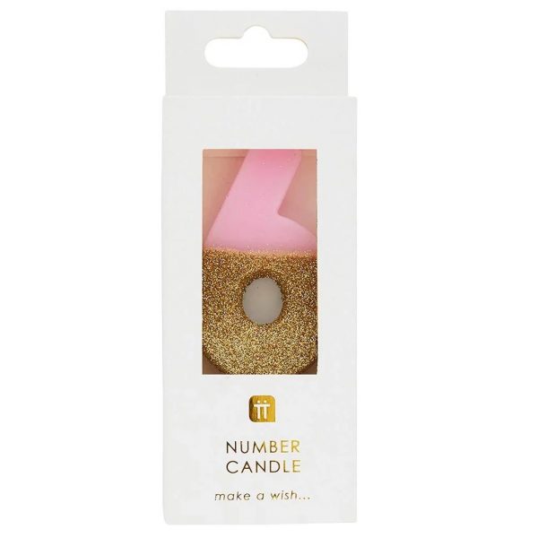 Pink Number 6 Glitter Candle - Image 2