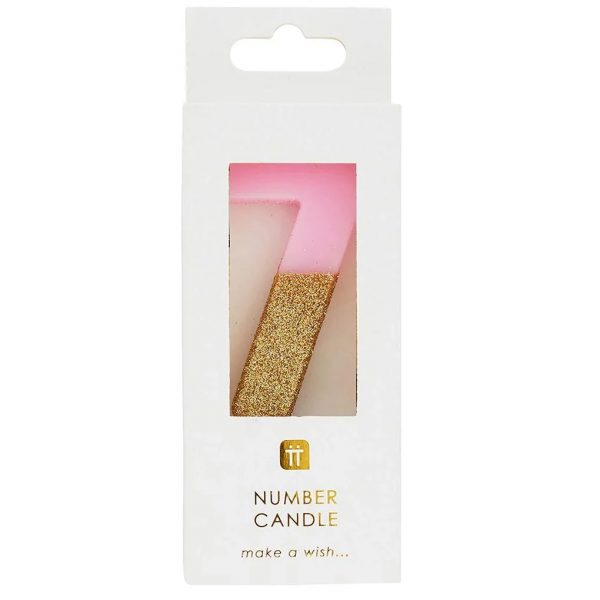Pink Number 7 Glitter Candle - Image 2