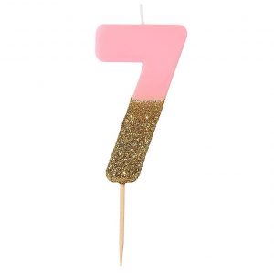 Pink Number 7 Glitter Candle