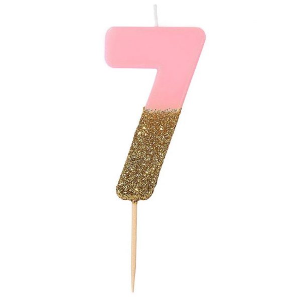 Pink Number 7 Glitter Candle